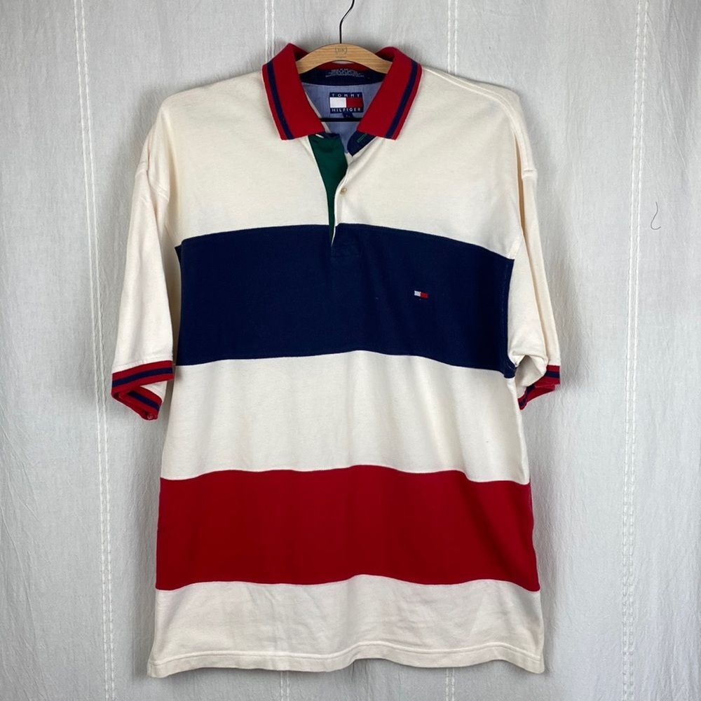 Tommy Hilfiger Vintage Men’s large polo, color stripes large